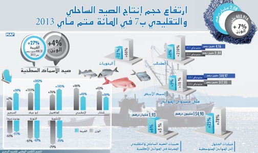 ارتفاع الكميات المفرغة للصيد الساحلي والتقليدي ب 7 في المئة متم ماي 2013