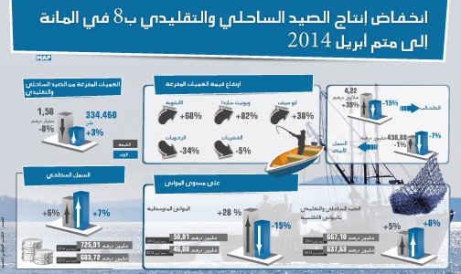 انخفاض إنتاج الصيد الساحلي والتقليدي ب8 في المائة إلى متم أبريل 2014 (المكتب الوطني للصيد)