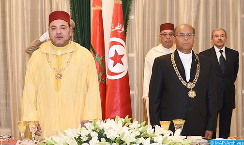 جلالة الملك يبعث برقية شكر وامتنان إلى الرئيس المنصف المرزوقي في ختام زيارته لتونس