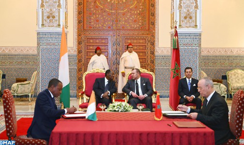 جلالة الملك ورئيس جمهورية الكوت ديفوار يترأسان حفل التوقيع على عدد من اتفاقيات التعاون