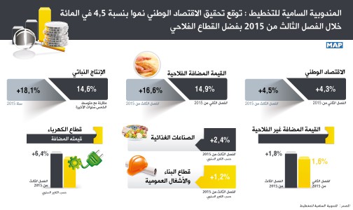 المندوبية السامية للتخطيط : توقع تحقيق الاقتصاد الوطني نموا بنسبة 4,5 في المائة خلال الفصل الثالث من 2015 بفضل القطاع الفلاحي