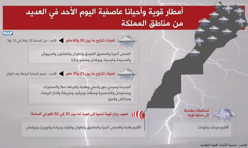 أمطار قوية وأحيانا عاصفية اليوم الأحد في العديد من مناطق المملكة (نشرة خاصة)