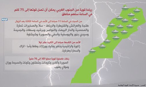 تحذير من زخات عاصفية ورياح قوية في بعض المناطق المغربية (نشرة جوية خاصة)