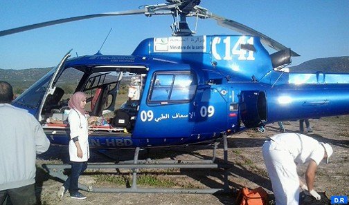 نقل ثماني حالات مستعجلة من مدينة طرفاية عبر المروحية الطبية الى مستشفى مولاي الحسن بالمهدي بالعيون