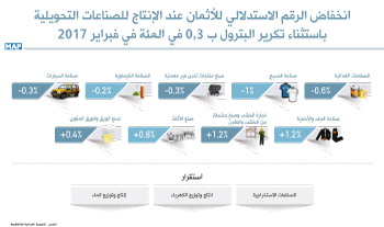 انخفاض الرقم الاستدلالي للأثمان عند الإنتاج للصناعات التحويلية باستثناء تكرير البترول ب 0,3 في المئة في فبراير 2017