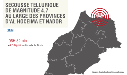 Secousse tellurique de magnitude 4,7 au large des provinces d’Al Hoceima et Nador (CNRST)