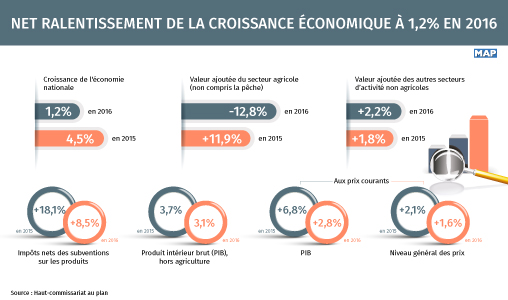 Net ralentissement de la croissance économique à 1,2% en 2016