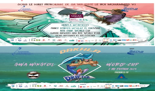 Le Championnat Prince Héritier Moulay El Hassan Kitesurfing World Cup 2023 et le GWA Wingfoil World Cup, du 22 septembre au 1er octobre à Dakhla